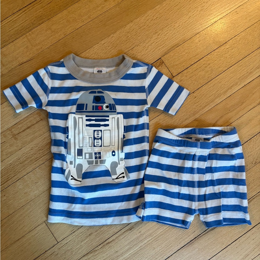 Hanna Andersson Star Wars Kids Pajamas - Blue and White Striped R2-D2, size 3T